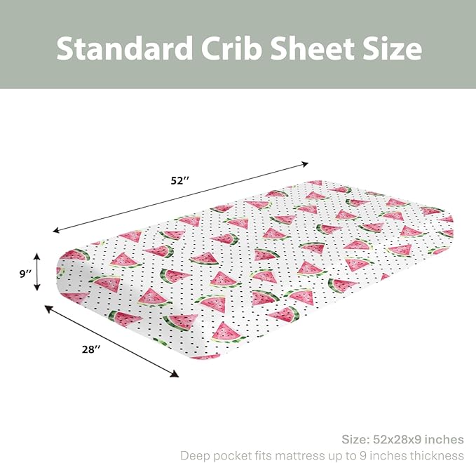 Watercolor Watermelon Dots Baby Crib Sheets for Boy Girl 52"x28" Tropical Summer Fruits Soft Stretchy Fitted Crib Mattress Covers Beach Vacation Baby Sheet for Standard Crib & Toddler Bed Mattress