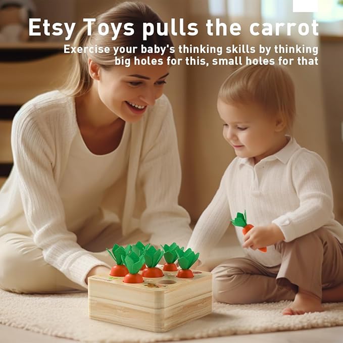 Montessori Wooden Carrot Shape Sorting Toy – Sensory Learning Puzzle for Toddlers, Size Matching and Fine Motor Skills Development, Educational Gift for Boys and Girls