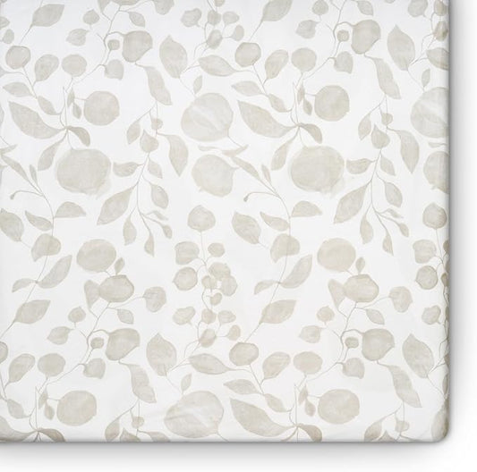 Oilo Crib Sheet, Breathable 100% Turkish Cotton Fitted Jersey, 300 Thread Count, Machine Washable, Fits Standard Crib (28" x 52" x 6"), Toddler Bedding, Girl, Boy, & Neutral Nursery Design, Beige Leaf