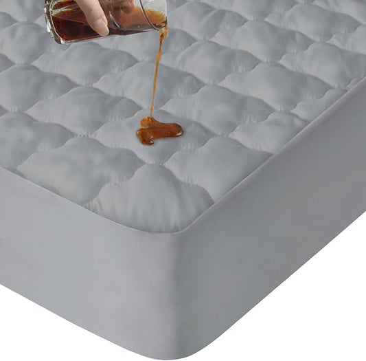 Twin Mattress Protector Pad Waterproof Quilted, Breathable & Cooling Twin Size Mattress Cover Fitted for Kids with Deep Pocket Up to 14" for Single Bed, (Gray)