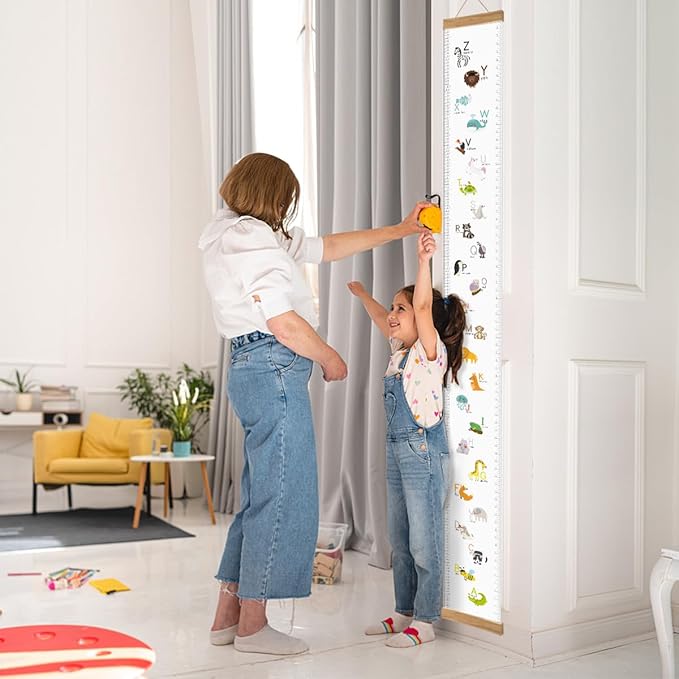 Mibote Baby Growth Height Chart Handing Ruler Wall Decor for Kids, Canvas Removable Height Growth Chart 79" x 7.9" (Letters)