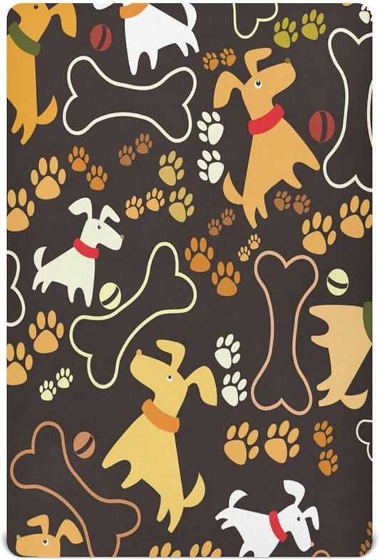 ATTX Fitted Crib Sheet Cute Cartoon Dog Paw Bone Baby Sheets for Standard Crib Toddler Mattress Cover, Soft Microfiber Breathable Mattress Cover,28" x 52" x 9"