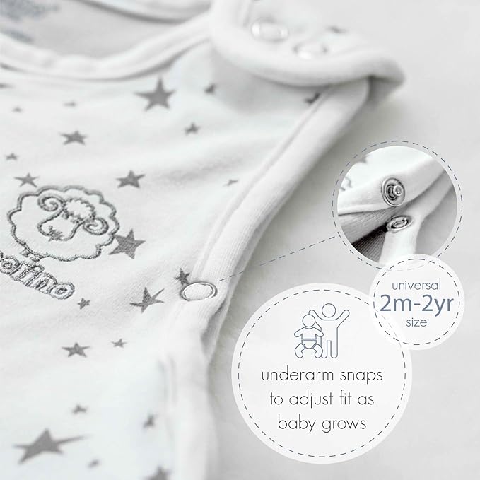 Woolino Merino Wool and Organic Cotton Ultimate Sleep Sack - 4 Season - Two-Way Zipper Adjustable Sleeping Bag - Universal Size Sleep Sack for Baby (2-24 Months) - Star Gray