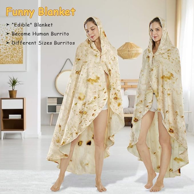 SeaRoomy Burritos Tortilla Throw Blanket, Tortilla Wrap Blanket, Novelty Funny Giant Tortillas Round Blankets Soft Cozy Blankets (Light Yellow, 60 inches-Double Sided)