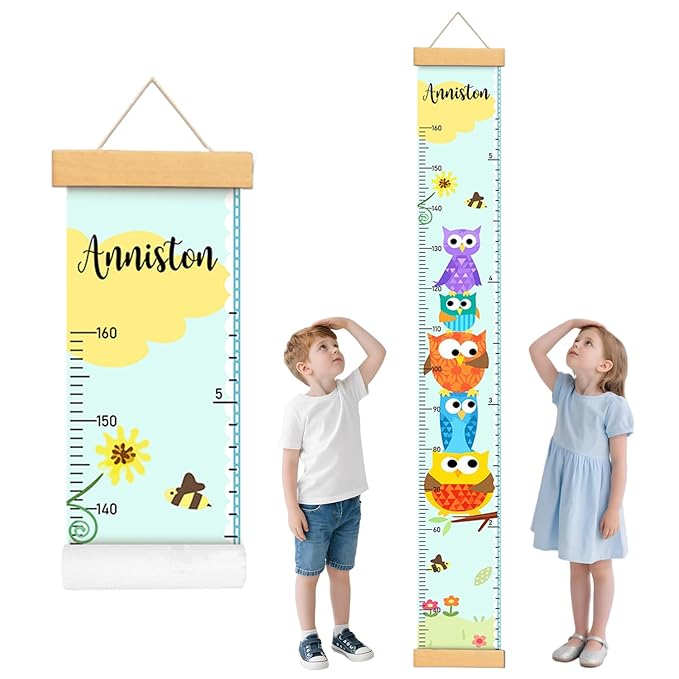 Personalized Name Height Chart for Kids, Canvas Owl Growth Chart for Wall Removable, Height Measurement for Boys Girls, Baby Height Growth Chart Ruler Nursery and Playroom Wall Decor
