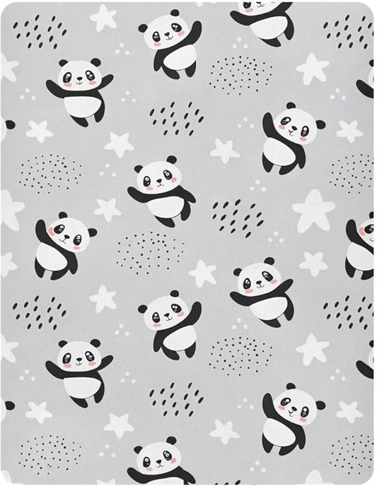 ATTX Fitted Crib Sheet Cartoon Panda Bears Baby Sheets for Standard Crib Toddler Mattress Cover, Soft Microfiber Breathable Mattress Cover,27" x 39" x 5"