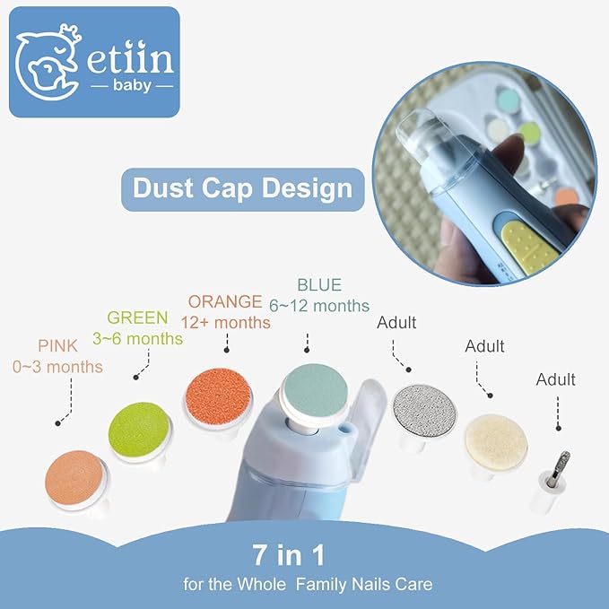 Baby Electric Nail File | Safe + Easy Baby Nail Trimmer, Baby Nail Clipper + Nail Filer Cutter for Newborn, Infant, Toddler, or Adults’ Fingernail/Toenails, 7 Buffer Pad, LED Light, Storage Case
