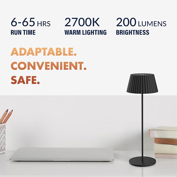 Newhouse Lighting Raven, Black 2700K Dimmable Cordless USB-C Rechargeable Table Lamp NHTL-RA-BLK, Cordless Desk Lamp for Living Room, Bedroom, Coffee Table, and Other Cozy Home Decor