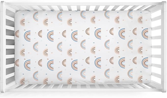 Rainbow Baby Crib Sheet 52''x28'' Cute Rainbow Drops Colorful Stretchy Fitted Crib Mattress Sheet for Boy Girl Bed Sheet for Standard Crib Toddler Mattresses
