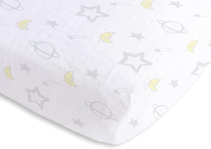 SwaddleDesigns Softest Cotton Muslin Fitted Crib Sheet/Toddler Sheet for Baby Boy & Girl, Sterling Goodnight
