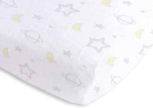 SwaddleDesigns Softest Cotton Muslin Fitted Crib Sheet/Toddler Sheet for Baby Boy & Girl, Sterling Goodnight