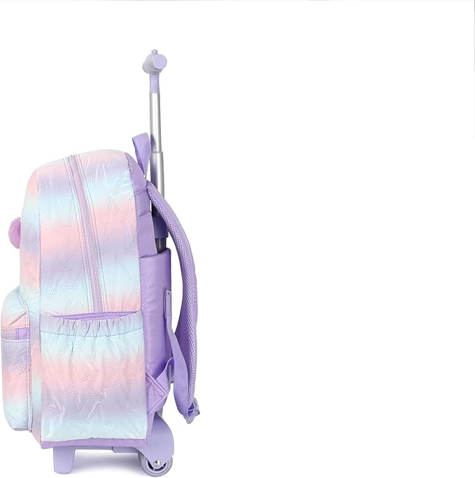 kingdisen Rolling Backpack 17 inch with Lunch Bag Wheeled Laptop Backpack with wheels(QUILTED PURPLE)