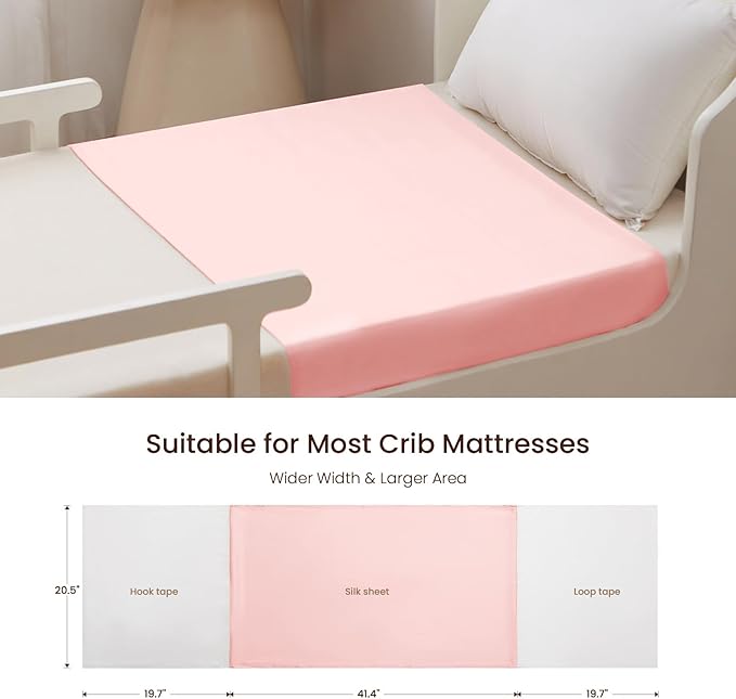 THXSILK 7A+ Grade 100% Mulberry Silk Crib Sleeve for Baby Girl Hairloss and Bald Spot, Silk Bassinet Slip for Crib/Cot/Bassinet/Cradle Mattress 41.4inch*20.5inch, Charming Pink