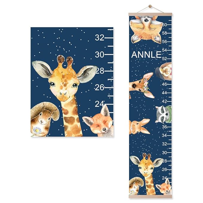 Personalized Name Kids Growth Chart Ruler Flower Dinosaur Growth Ruler Canvas Wall Ruler Oak Solar Woodland Theme Kids Height Chart Baby Wall Growth Chart with Custom Name (Woodland)