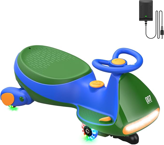 FanttikRide N7 Pro Electric Wiggle Car with Pedal, Rechargeable Battery, CyberWiggle, 2 in 1 Swing Car, 2 Speeds Max 4 Mph, Anti-Rollover, Flashing Wheels, Bluetooth, for Ages 3 and Up, 150 Lbs, Green