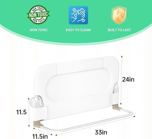 Folding Toddler Bed Rails for Crib,Toddler Bed Guard Rail with Reinforced Anchor Safety System,Bed Rail for Kids Fit,Bunk,Full Size,Queen,King,Twin(White,33"x23.6")