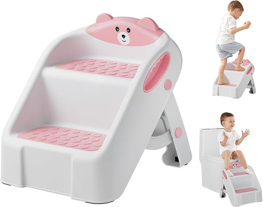Step Stool for Toddlers, Toddler Step Stool for Bathroom Sink, Foldable Non-Slip Kids Stool with Handle, 2 Step Stools for Kids, Toddler Stool for Kitchen Bedroom Counter Sink