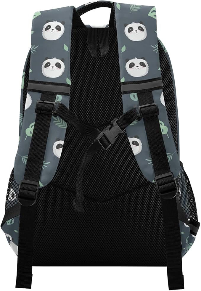 MNSRUU School Backpack with Chest Strap, Cute Panda Plant Leaves Laptop Backpack, Travel Hiking Backpack for Boys Girls, Rucksack, Knapsack