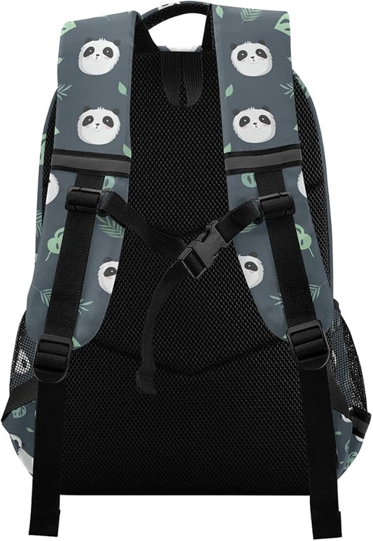 MNSRUU School Backpack with Chest Strap, Cute Panda Plant Leaves Laptop Backpack, Travel Hiking Backpack for Boys Girls, Rucksack, Knapsack