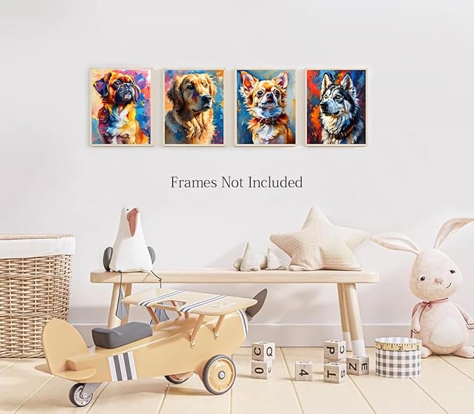LNLAGBO Dog Canvas Wall Art Prints,Lovely Dog Canvas Wall Art,Cute Animal Canvas Wall Art for Kids Nursery Bedroom Living Room Office Home Decor(8"x10"Unframed)