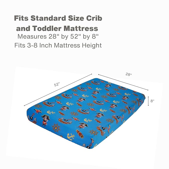 Everyday Kids 2 Pack Fitted Boys Crib Sheet, 100% Soft Breathable Microfiber Baby Sheet, Fits Standard Size Crib Mattress 28in x 52in, Nursery Sheet - Pirates/Grey