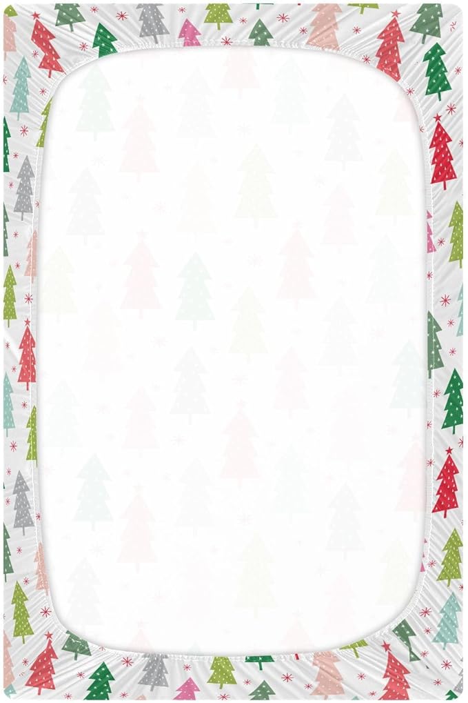 Colorful Christmas Tree Crib Sheets Soft Breathable Fitted Baby Crib Sheets Mattress Cover for Girl Boys, 52" x 28" x 9"