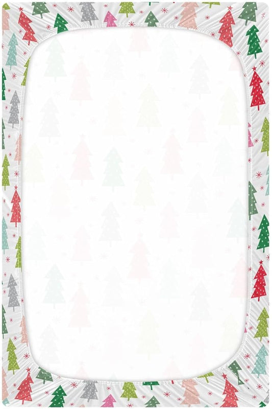 Colorful Christmas Tree Crib Sheets Soft Breathable Fitted Baby Crib Sheets Mattress Cover for Girl Boys, 52" x 28" x 9"