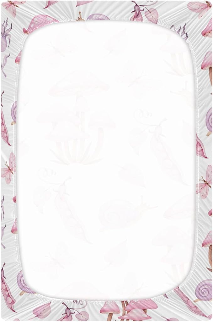 Mushrooms Fairy Forest Crib Sheets Soft Breathable Fitted Baby Crib Sheets Mattress Cover for Girl Boys, 52" x 28" x 9"