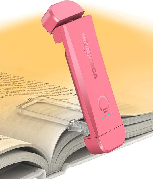 HIONXMGA Book Reading Light,Silent Touch Lamp for in Bed,Rechargeable Clip on Booklight with 3 Amber Colors & Precise Dimming Night Reading,Best Gift Lovers,Kids,Pink,(SD-10)