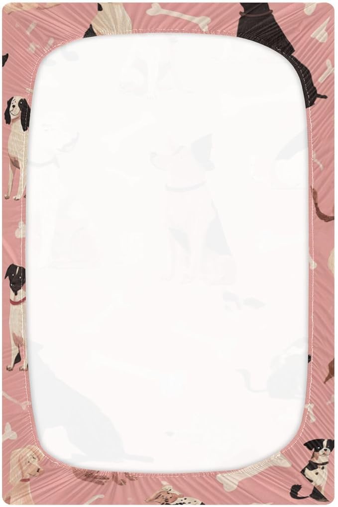 Pink Dog and Bone01 Crib Sheets Standard Crib Toddler Mattresses Cover Fitted Baby Bed Sheet Breathable Crib Mattress Sheet for Girls Boys 52" x 28"x5''