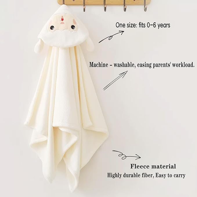 Toddler Bath Towel Baby Towels with Hood 27.5"X55" Ultra Absorbent Soft Bathrobe Blanket Kids Shower Towel for Girls and Boys(White-Goat)