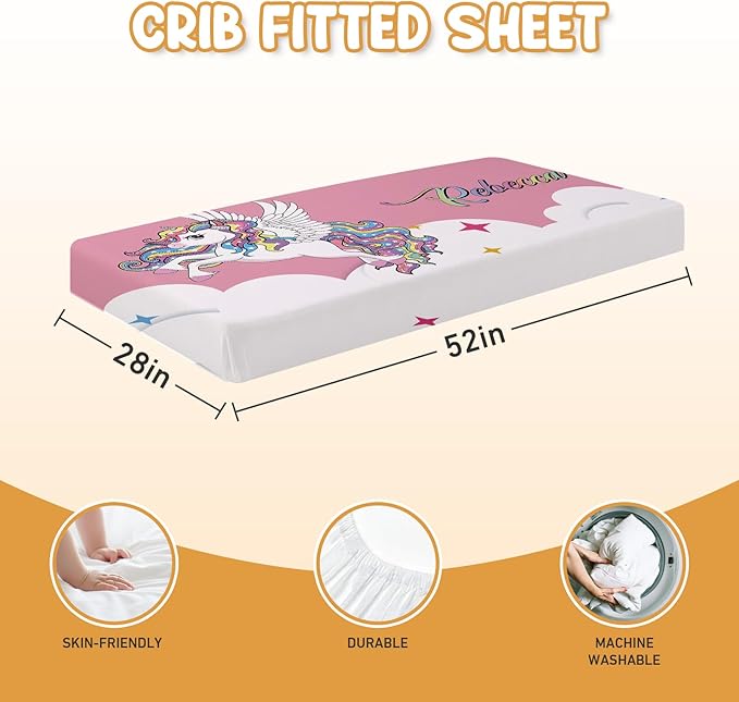 Personalized Crib Bedding Set - 4 Piece Custom Gift Pink Unicorn Crib Bed Set with Name, Soft Double Layer Blanket Set for Infant Baby Girl, Nursery Bedding Set for Toddler Boys