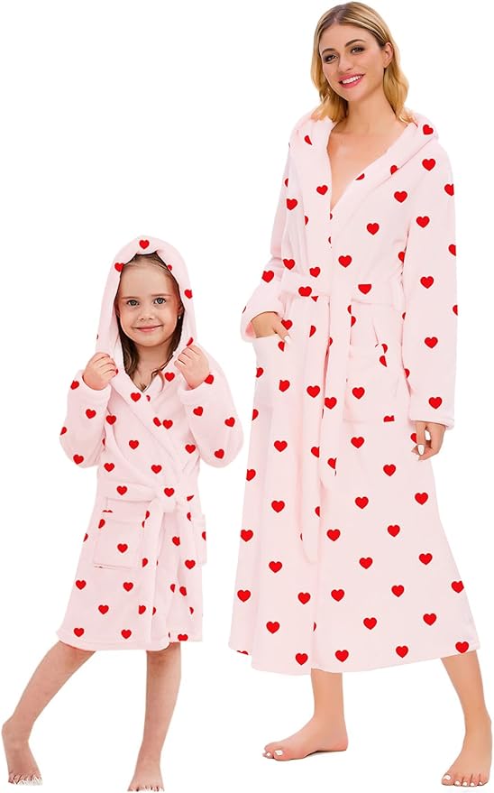 Umeyda Girls & Women Fleece Hooded Robes, Soft Fuzzy Bathrobe Warm Plush Fluffy Bath Robe for Kids Womens