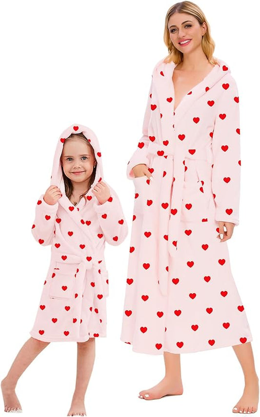 Umeyda Girls & Women Fleece Hooded Robes, Soft Fuzzy Bathrobe Warm Plush Fluffy Bath Robe for Kids Womens