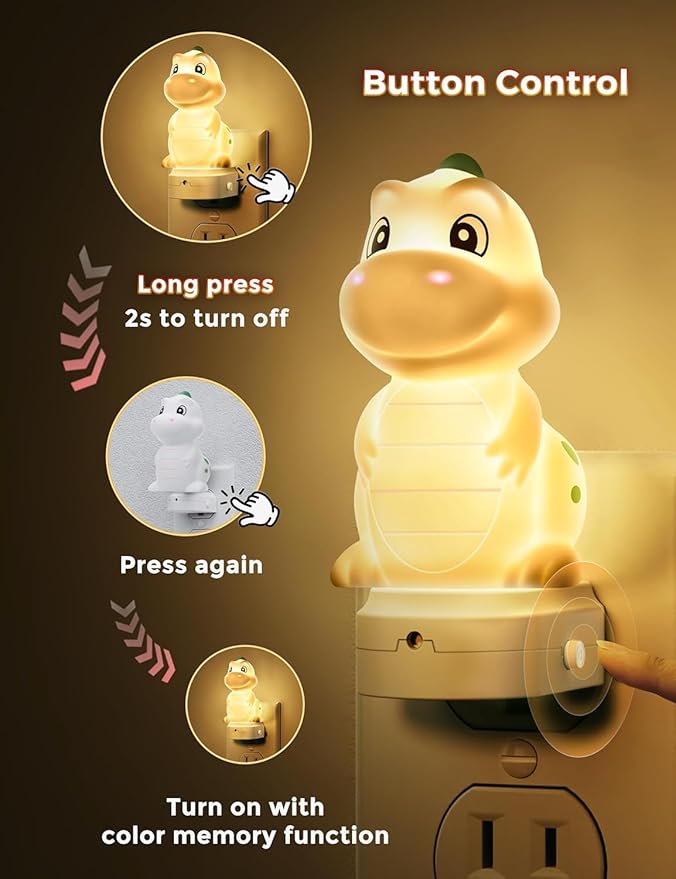 L LOHAS LED Plug in Night Light for Kids,2-Pack 3D Cute Dinosaur Night Lights with Dusk to Dawn Sensor, RGB+Soft White 3000K Dinosaur Night Light,Christmas Birthday Gift Nightlight for Kids,Room Decor