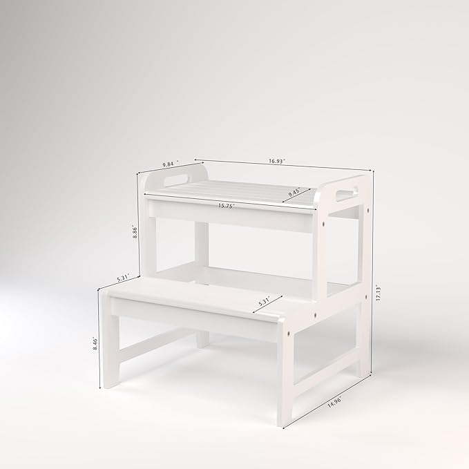 BALANBO Step Stool for Kids Bamboo Toddler Two Steps Stool with Anti-Slip and Handles Stairs 300 lbs Capacity for Bathroom Kitchen Bedroom(White)