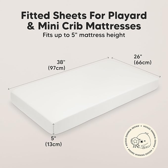 2-Pack Mini Crib Sheets Fitted - 38x26 Pack N Play Sheets for Pack and Play Mattress, Organic Cotton, Soft & Breathable Playard Bedding, Neutral Mini Toddler Bed Cover for Boys, Girls (Soft White)