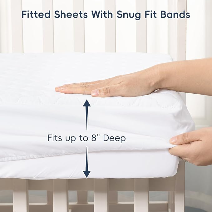 david's kids 2 Pack 52''x28'' Waterproof Crib Mattress Protector Pad Cover Stretch up to 8", Fitted Standard Crib and Toddler Mattresses, Ultra Soft and Breathable for Boys Girls Neutral, White