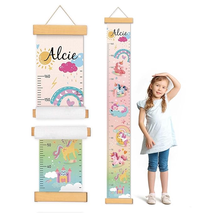 Woodemon Personalize Name Growth Chart for Kids, Unicorn Kids Growth & Measuring Chart, Growth Chart for Wall, Height Measure Wall Chart Bedroom Nursery Wall Decoration,Playroom Essentials