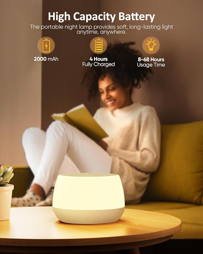 Bonsery Kids Night Light Touch 3 Modes & 9 Colors Changing, Rechargeable Bedside Lamp Stepless Dimmable, Portable Touch Table Lamp with Timing & Memory, Soft Eye Caring Night Lamp for Kids Adults