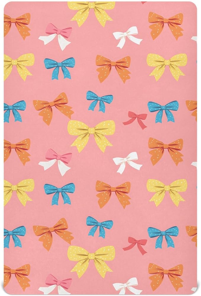 Baby Crib Sheets Fitted Crib Sheet Standard Crib and Toddler Mattress for Boys Girls 39 * 27in Pink Starfish Shell Pattern (Wave Point Bow Pattern, Medium)