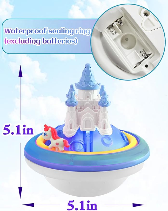 Light up Baby Bath Toys Birthday Gifts- LED Color-Changing Lights & Automatic Water Spray, Fun Bathtub Water Toys for Kids Ages 1-3, Blue