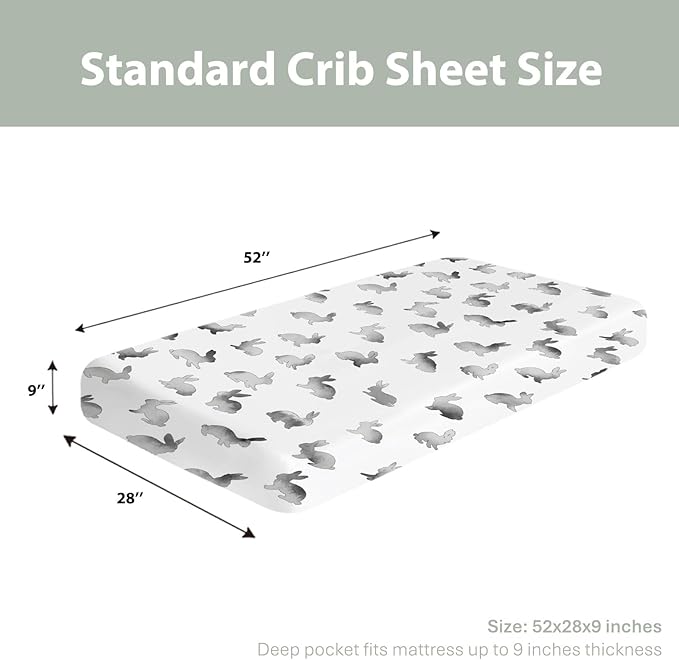 Vintage Gray Rabbit Baby Crib Sheets for Boy Girl 28"x52" Retro Bunny Soft Stretchy Fitted Crib Mattress Cover Spring Garden Animal Nursery Baby Sheet for Standard Crib & Toddler Mattress Pad