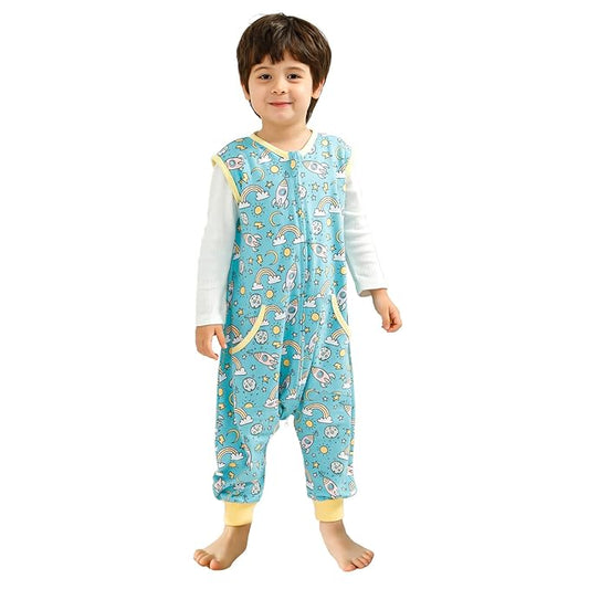 WONDAY Toddler Sleep Sack with Legs,Toddler Sleep Sacks,0.5T Sleeveless Baby Sleep Bag Wearable Blanket,with Feet (Rocket,5T-7T)