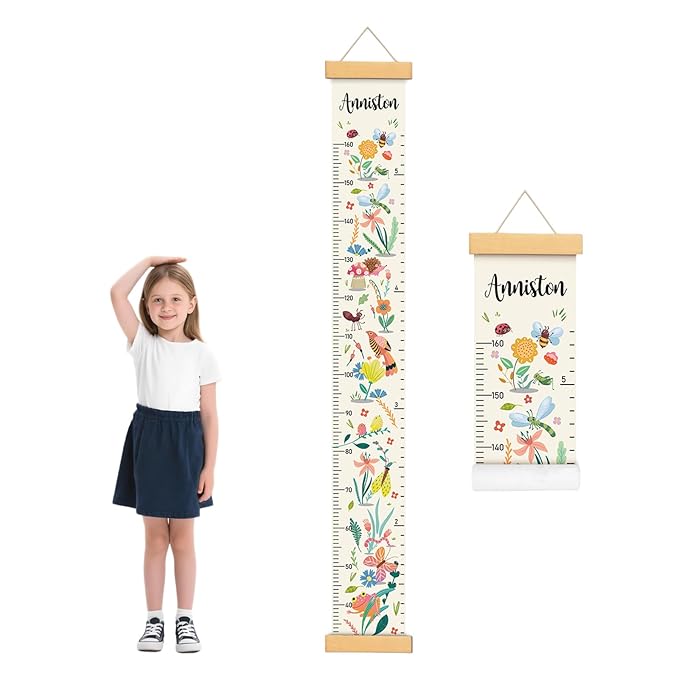 Personalized Flowers Animals Growth Chart for Wall Kids, Name Height Chart for Kids, for Nursery & Bedroom, Baby Shower Gift (59" x 7.8")