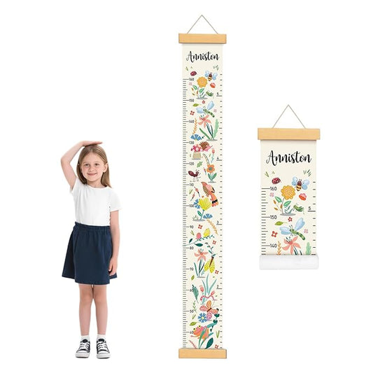 Personalized Flowers Animals Growth Chart for Wall Kids, Name Height Chart for Kids, for Nursery & Bedroom, Baby Shower Gift (59" x 7.8")