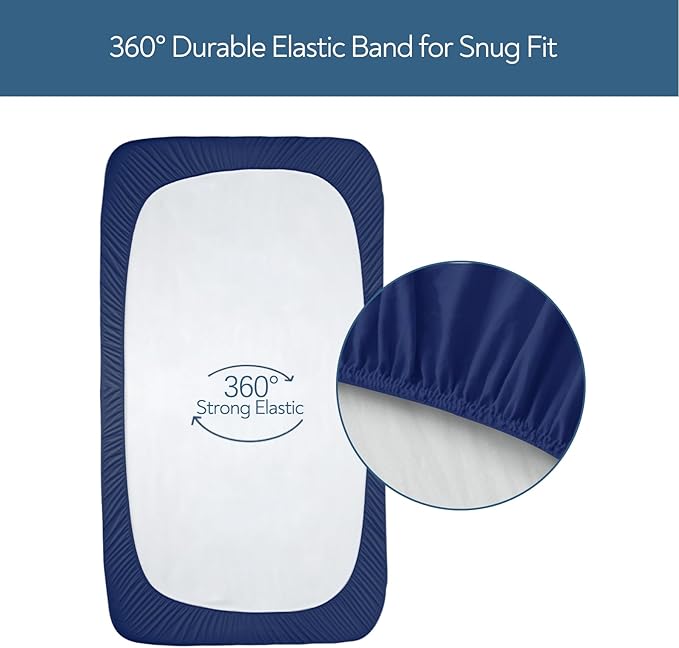 Stretchy Crib Sheets for Boys or Girls, 2 Pack Baby Sheets Fitted for Standard Crib and Toddler Mattress 52" x 28", Soft and Breathable Fitted Crib Sheets Neutral, Navy Blue
