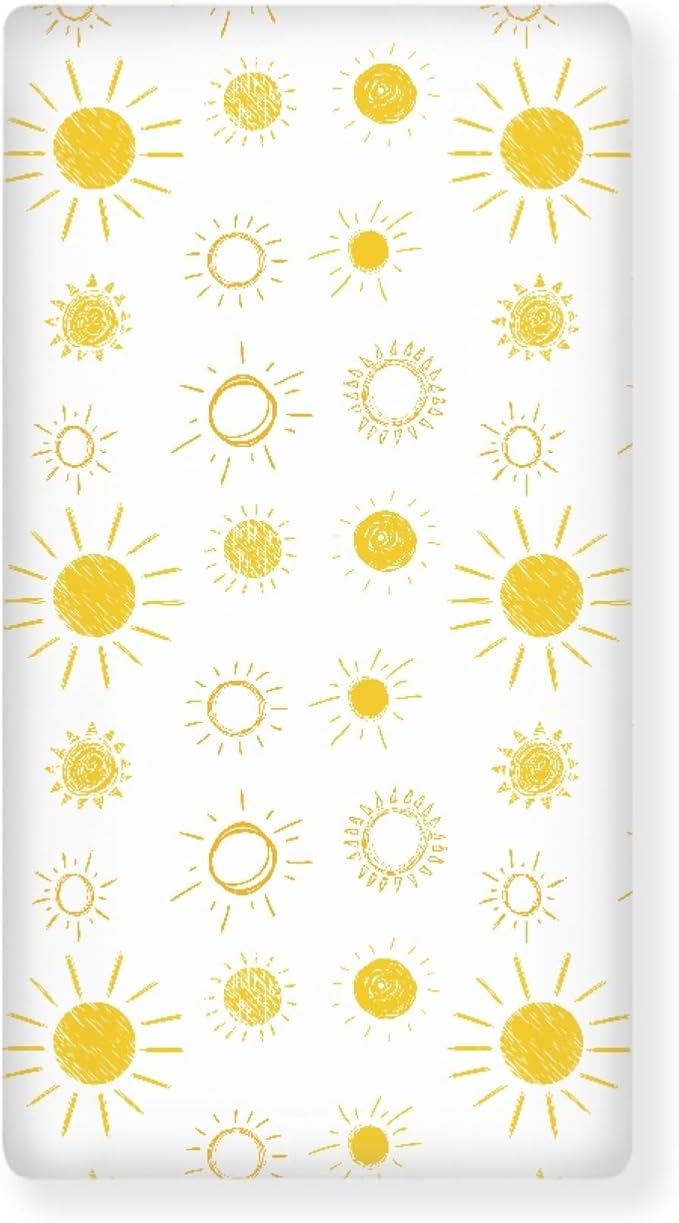 Yellow and White Sun Fitted Crib Sheet for Boys Girls Sunny Boho Bohemian Celestial Sky Baby Sheet for Standard Crib and Toddler Sunshine Nursery Bed Mattress Sheets 28"x52"