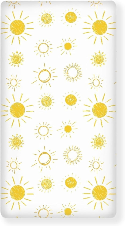 Yellow and White Sun Fitted Crib Sheet for Boys Girls Sunny Boho Bohemian Celestial Sky Baby Sheet for Standard Crib and Toddler Sunshine Nursery Bed Mattress Sheets 28"x52"