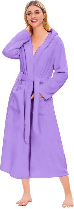 Umeyda Girls & Women Fleece Hooded Robes, Soft Fuzzy Bathrobe Warm Plush Fluffy Bath Robe for Kids Womens